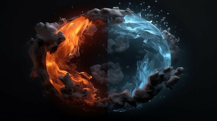 Fire and Ice shaping yin and yang side by side fire vs ice - obrazy, fototapety, plakaty