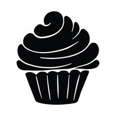 Cupcake Silhouette Design. Cupcake Cartoon Illustration In Black Color