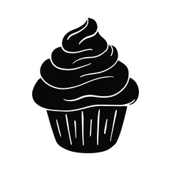 Cupcake Silhouette Design. Cupcake Cartoon Illustration In Black Color