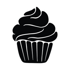 Cupcake Silhouette Design. Cupcake Cartoon Illustration In Black Color