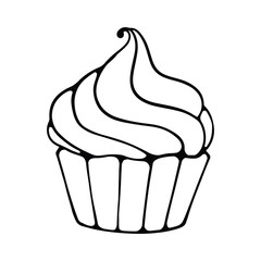 Cupcake Silhouette Design. Cupcake Cartoon Illustration In Black Color