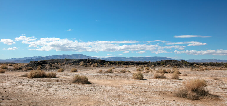 Windswept desert landscape in the Mojave desert in California United States