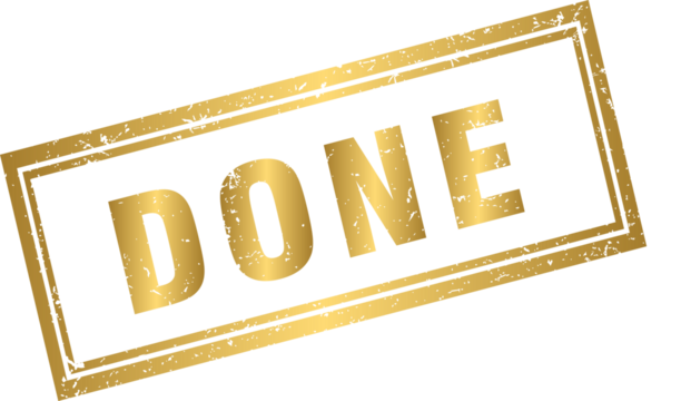 Golden done rubber stamp