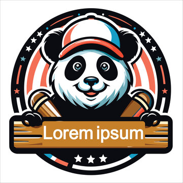 Cute panda circular logo with cap , Cute panda circular mascot logo
