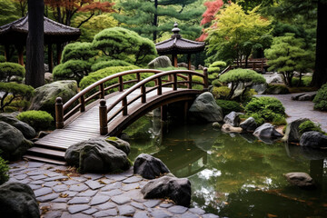 Fototapeta na wymiar japanese garden bridge