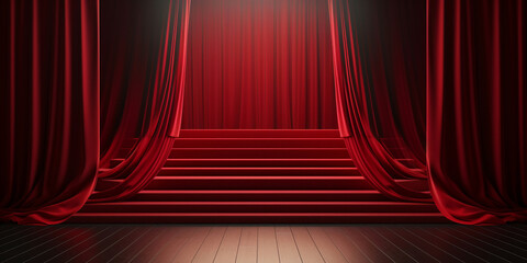 Magic theater stage red curtains Show Spotlight,,
Empty theater with red curtains and wooden floor. Stage scene with light - obrazy, fototapety, plakaty