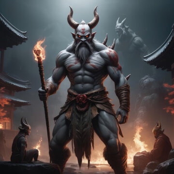 Hachiman - God of War in Virtual Reality: Dark Concept Art of Traditional Japanese Deity in Modern Technological Setting Gen AI
