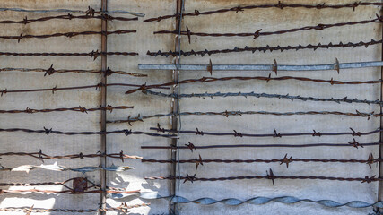 Different kinds of barbed wires on a display in a country museum