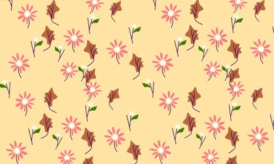 Seamless pattern with hand-drawn flowers and leaves on a beige background. Ideal for wallpapers, fabric, gift wrapping, and decorative projects