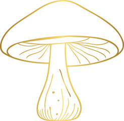Golden celestial and mystic magical mushroom element in vintage boho style
