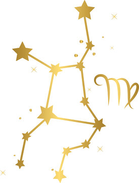 Golden Virgo zodiac sign, astrology symbol and horoscope vector illustration