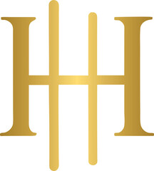 Golden alphabet H, gold alphabet logo design	

