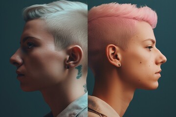 Illustration of non-binary gender identity and personal pronoun preference choices. Generative AI - obrazy, fototapety, plakaty