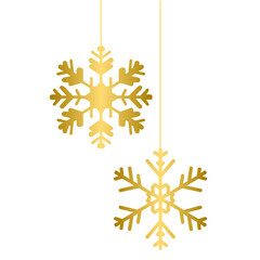 Golden hanging snowflakes festive decoration, gold hanging decorative item