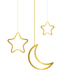 Golden hanging moon and star festive decoration, gold hanging decorative item