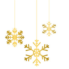 Golden hanging snowflakes festive decoration, gold hanging decorative item