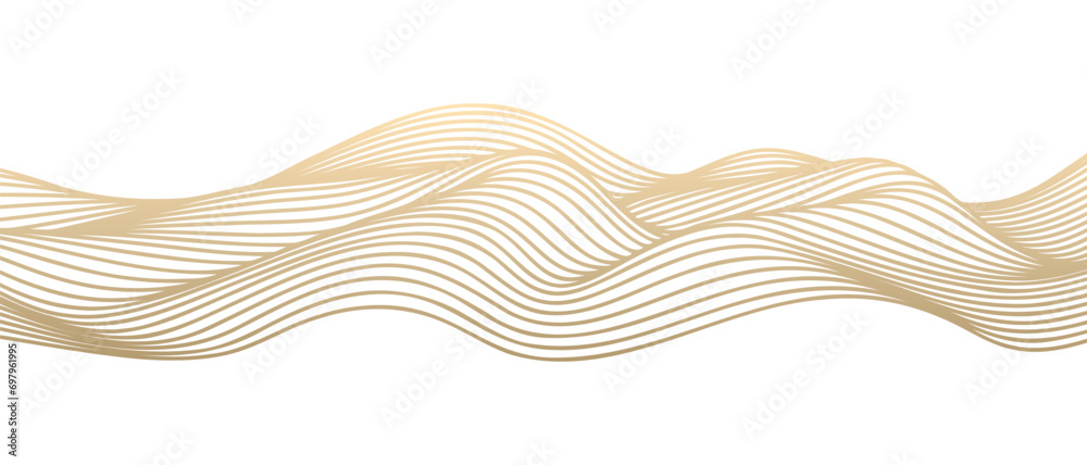 Poster vector abstract line art wavy flowing dynamic gold isolated on transparent background in concept lux