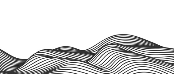 Vector abstract line art wavy flowing dynamic black isolated on transparent background in concept wave, wind, ocean - obrazy, fototapety, plakaty