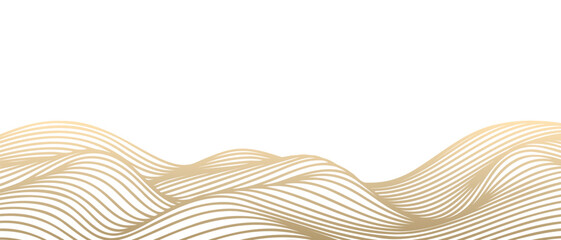 Vector abstract line art wavy flowing dynamic gold isolated on transparent background in concept luxury, wave, wind, ocean - obrazy, fototapety, plakaty
