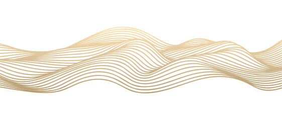 Vector abstract line art wavy flowing dynamic gold isolated on transparent background in concept luxury, wave, wind, ocean - 697961995
