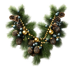Christmas tree garland with golden confetti decoration. Vector border for holiday banners, party posters, cards, headers  isolated on transparent background Generative AI	
