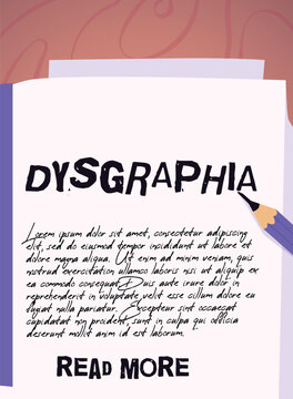 Difficulties learning, dyslexia, dysgraphia vector concept, pencil and scattered letters on a sheet trouble with writing