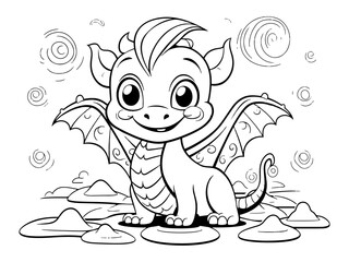 coloring page outline of cute dragon chinese new year