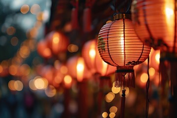 Chinese Lantern Festival at night. Celebration of Chinese New Year festival. Shangyuan Festival. Mid-autumn festival. - obrazy, fototapety, plakaty