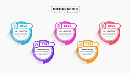 Vector presentation speech bubble timeline infographic design template with 5 steps or options - obrazy, fototapety, plakaty