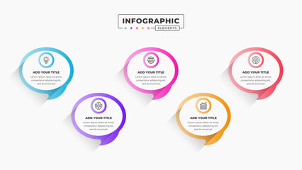 Vector presentation speech bubble infographic design template with 5 steps or options - obrazy, fototapety, plakaty