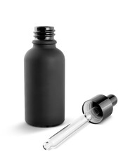 blank packaging black matt glass bottle for cosmetic dropper serum or beauty products design mock-up