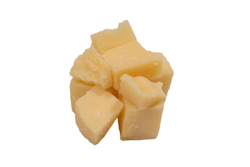 Cheese cubes isolated on a white background.