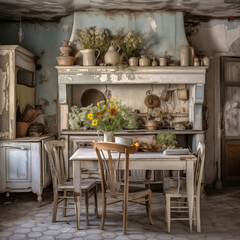 Fototapeta na wymiar Rustic interiors and the beauty of aged furniture