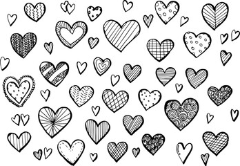 Heart Icons set of hand drawn scribble hearts isolated on white background