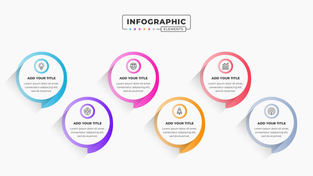 Vector speech bubble infographic design template with icons and six options or steps