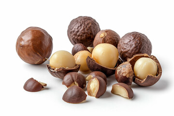 Macadamia Nut Set Isolated on White Background Created with Generative AI Tools