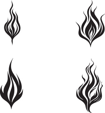 Fire flame Black silhouette isolated on white background