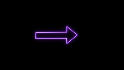 Purple neon light directional arrow line and signal icon Illustration. Black background 4k Illustration.