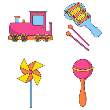 Set of Children's Toy. Isolated On White Background. Vector Illustration.