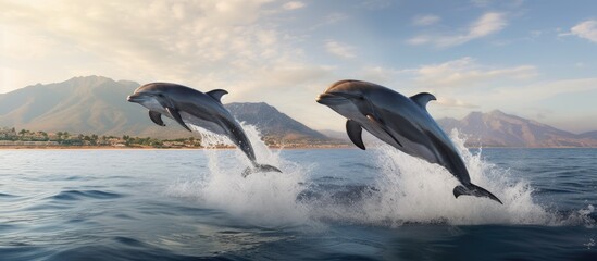 Bottlenose dolphins in Tenerife provide an unforgettable sight as they playfully ride a boat's wake, leaping and splashing in the ocean waves for lucky onlookers.