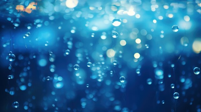 Blue blurry sea water with sunbeams in underwater view bokeh background. AI generated image