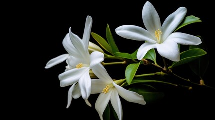 Fototapeta na wymiar Closeup white jasmine flower on dark background. AI generated image