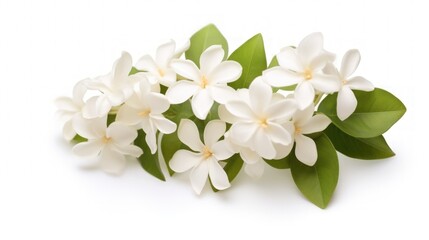 Closeup white jasmine flower on white background. AI generated - obrazy, fototapety, plakaty