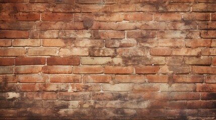 Old red wall with stained aged bricks vintage texture background. AI generated image