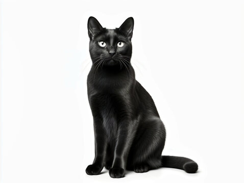 A Isolated Image of a Black Cat on a White Background
