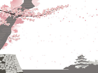 サクラと城の背景素材（花吹雪）