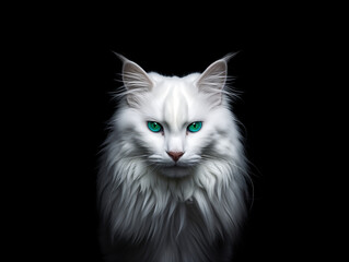 Obraz premium White Cat on a Black Background