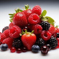 Big Pile Fresh Berries On White Background, Illustrations Images
