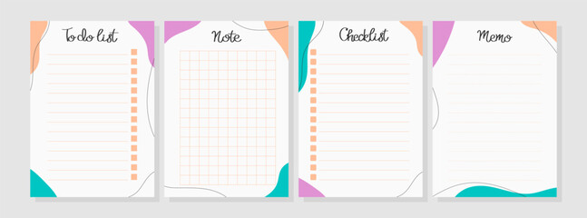 Set of sheets with pattern in trendy color of the 2024 peach fuzz. To do list, note, memo, checklist. Vector illustration for agenda, planners, notebooks, cards and other stationery. Layout A5 - obrazy, fototapety, plakaty