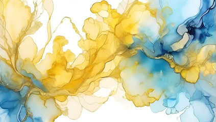 yellow and blue alcohol ink background